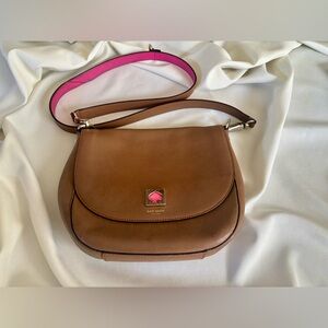 Kate Spade Tan Leather Crossbody Bag with Pink Accents